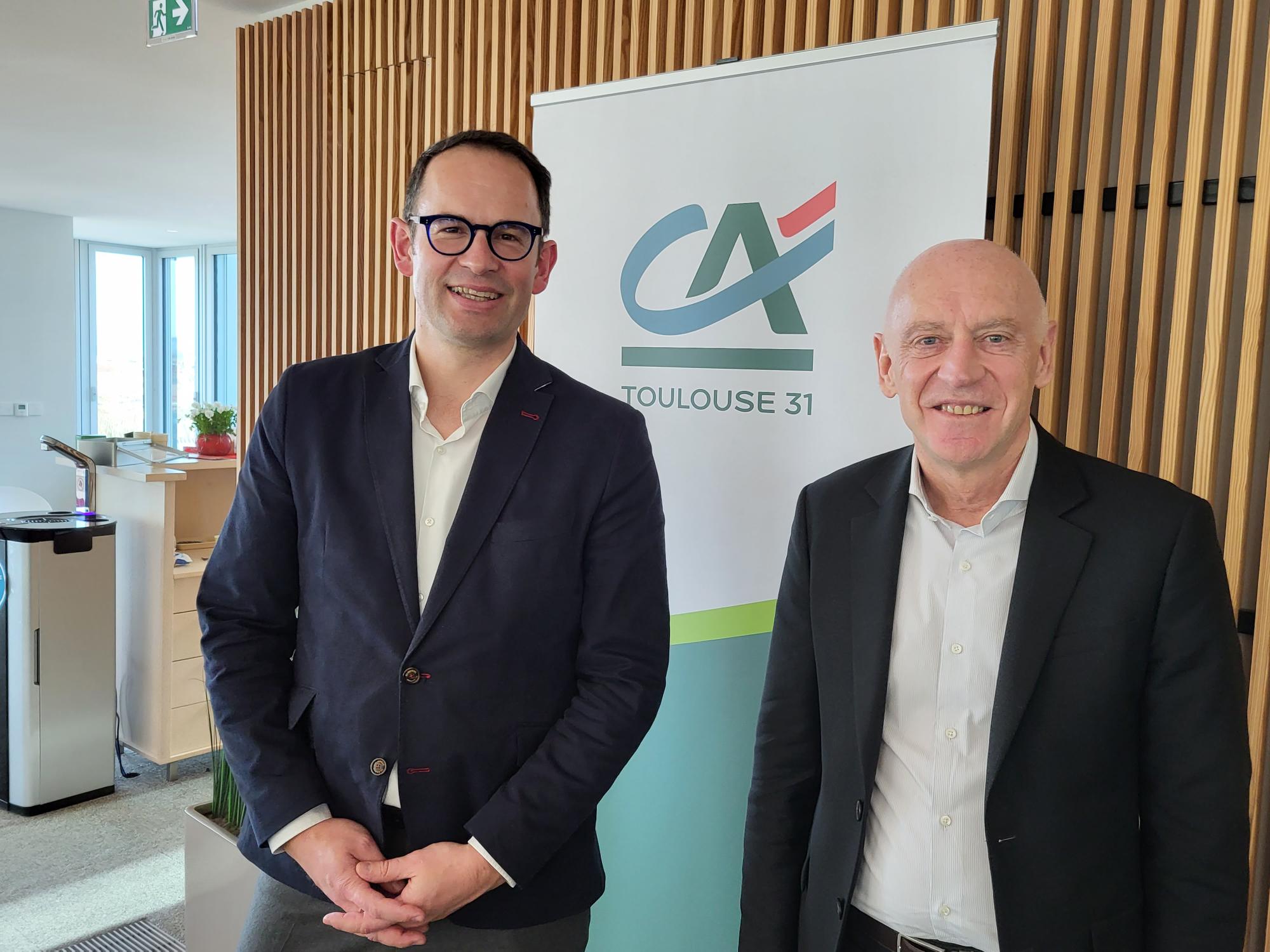 Nicolas Mauré et Nicolas Langevin, respectivement président et directeur général du Crédit Agricole Toulouse 31. (Photo : Anthony Assémat - Entreprises Occitanie)