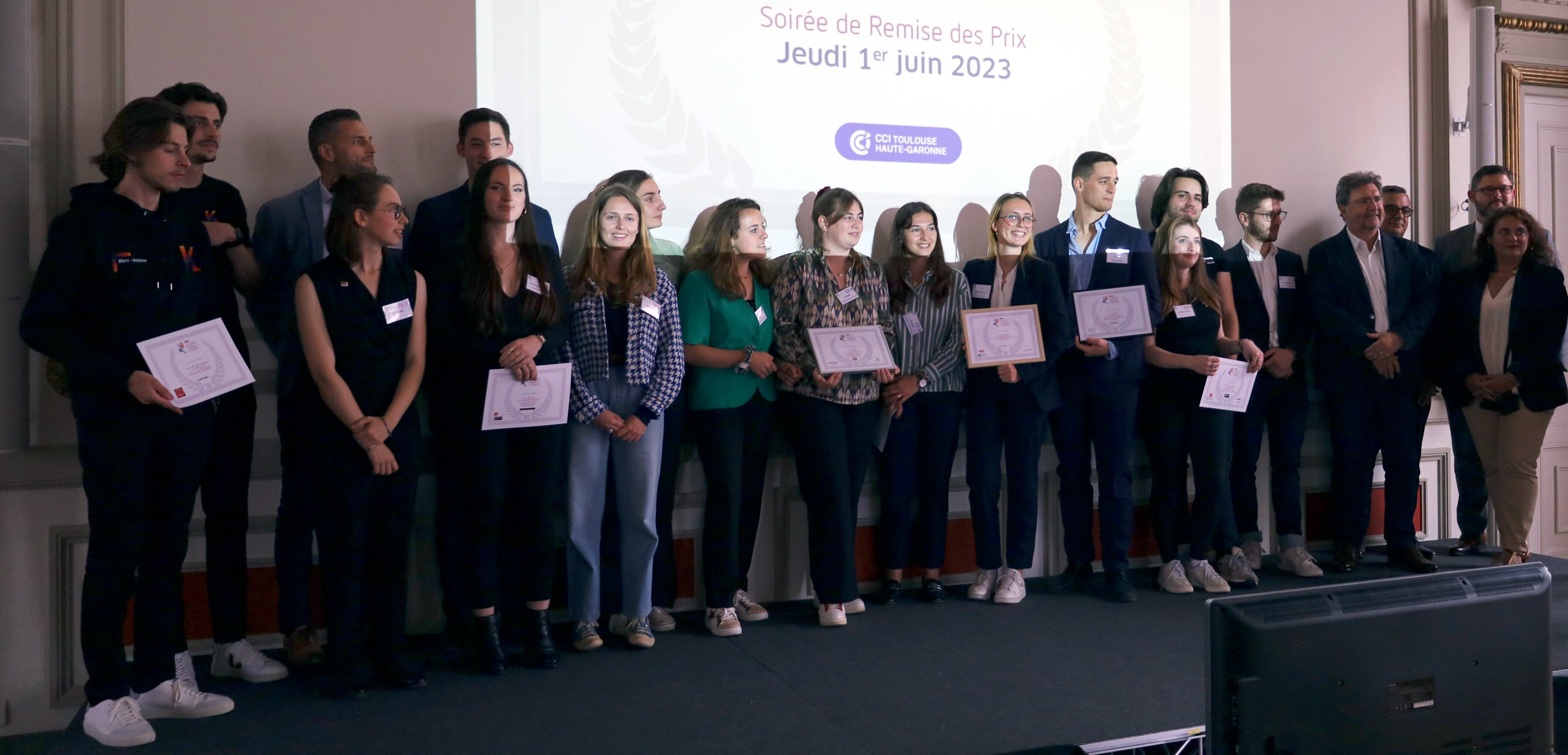 Les prix du Crece 2023 ont été remis aux lauréats dans les locaux de la CCI Toulouse/Haute-Garonne, jeudi 30 mai 2023. (Photo : Embry Films)