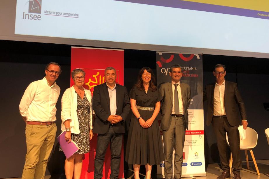 Sacha Briand (Toulouse Métropole), Caroline Jamet (Insee Occitanie), Jalil Benabdillah (Région Occitanie), Maëlle Couvreux (GA Smart building), Pierre d'Agrain (Exco, Toulouse Place Financière), Stéphane Latouche (Banque de France Occitanie). 