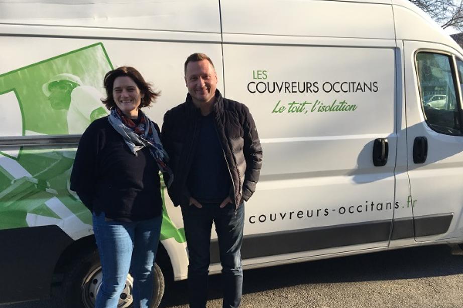 Anne-Frédérique Renard et Laurent Aubel, responsable administrative et dirigeant-fondateur de Couvreurs Occitans. Anne-Frédérique Renard et Laurent Aubel, responsable administrative et dirigeant-fondateur de Couvreurs Occitans.