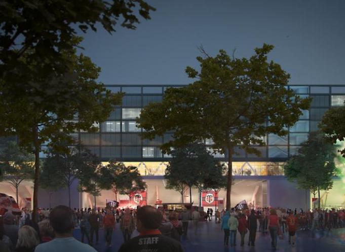 Le projet Drop autour du Stade Toulousain porté par Unibail-Rodamco-Westfield (Mandataire du Groupement) Kaufman & Broad Midi-Pyrénées, Greencity Immobilier. Architecte urbaniste : Taillandier Architectes Associés. Architecte d'opération : PPA Architectures. 