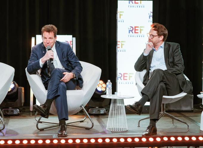 Geoffroy Roux de Bézieux, président du Medef national et Pierre-Olivier Nau, président du Medef 31. crédit photo : Alain Le Coz.